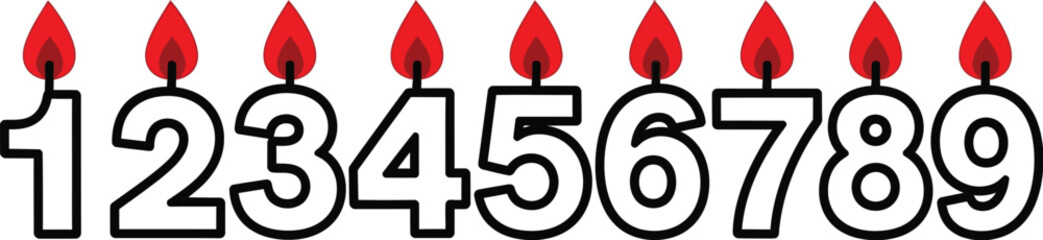 Birthday candles numbers one to nine for celebration and design