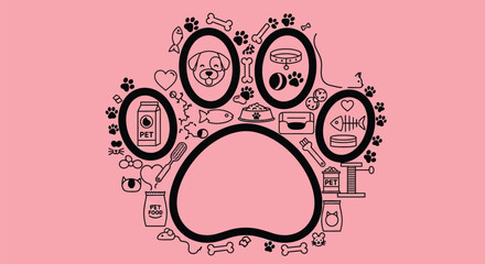 Pet care paw print vector illustration for pet shop business