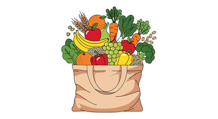 Eco-friendly shopping bag brimming with fresh, organic produce fruits, vegetables, and grains