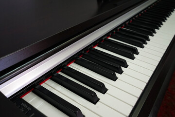 Close up detail of Electric digital Piano keyboard- music instrument