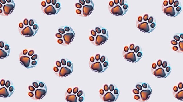 Animated background pattern featuring a seamless loop of adorable, bouncy paw prints. Perfect for celebrating National Cat Day, this design brings a playful and festive touch.