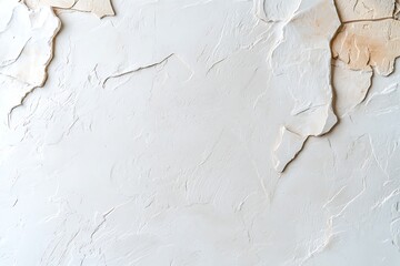 Textured White Wall with Cracked Surface and Peeling Paint for Background Design