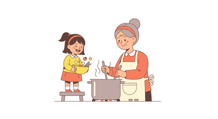 Grandmother and Granddaughter Cooking Together A Heartwarming Illustration of Family and Food