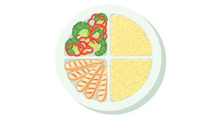 Nutritious balanced meal on a divided plate grilled chicken, broccoli, bell peppers, and grains