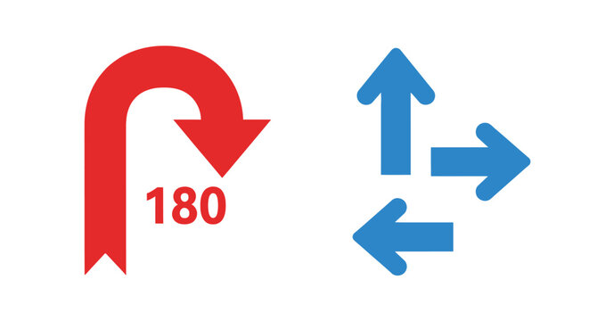 Directional arrows with a u turn and straight ahead indicators are shown
