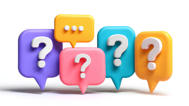 A survey chat speech bubbles with question mark symbol. Clarification, question, FAQ, QA concept. Survey reaction 3d icon illustration isolated on white background Stock Illustration