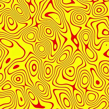Yellow Red Abstract Topographic Contour Line Liquid Retro Wave Background Seamless Loop