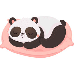 Cute Panda Sleeping Peacefully on a Pink Pillow with Eyes Closed and a Gentle Smile