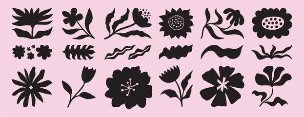 flower and floral shapes silhouette icon set. abstract botanical flower hand drawn icon. botany floral design boho beautiful elements