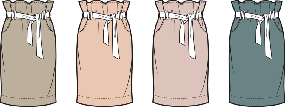 Elegant Pencil Skirts in Various Colors with Belt Design - Stylish Fashion Vector Illustration