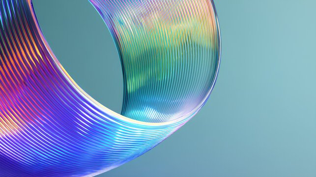 3d abstract glass holographic transparent circular lines background. Iridescent circle ring with rainbow color dispersion light, neon gradient. Modern creative wallpaper, tech banner 