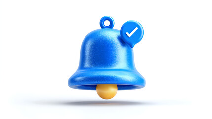 Plakat 3d blue bell icon with notification icon isolated on white background, Social media notification, new message Stock Illustration