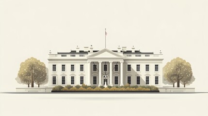 White building with columns and trees under a clear sky.