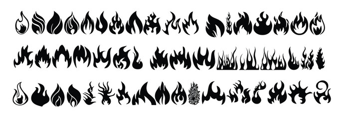 fire set logo vector set of fire silhouettes with various
