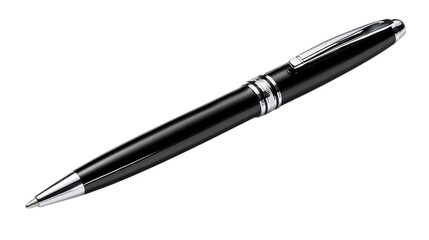 Sleek Black Ballpoint Pen with Silver Accents on white background.