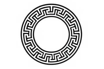Circular traditional greek key meander pattern creating an ornamental geometric frame design with transparent background