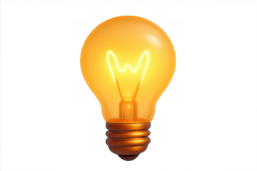 Light bulb generating bright warm glow, symbolizing inspiration, intelligence, and developing solutions on transparent background