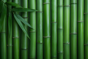 Fototapeta premium Green Bamboo Stalks with Leaves Creating a Natural Organic Background for Design Projects