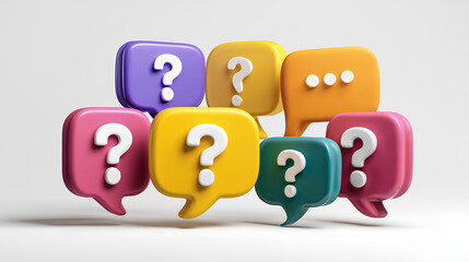 A survey chat speech bubbles with question mark symbol. Clarification, question, FAQ, QA concept. Survey reaction 3d icon illustration isolated on transparent background Stock Illustration