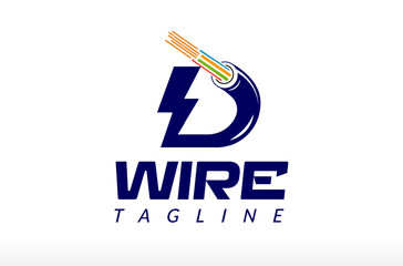 Electric Wire Logo, Cable Wire Logo, Power Logo, Transformer Line Logo, current line with spark, letter d bolt copper coil industrial Vector Icon Symbol Silhouette Illustration brand business company 
