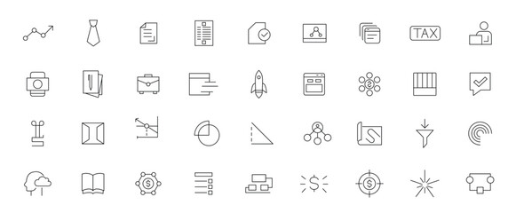 Business model line icon set. Business Intelligence, visualization, analytic dervice, risk management, strategy, data management and analysis outline icons collection. 