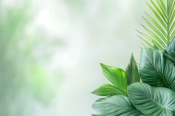 Obraz premium Fresh Green Tropical Leaves with Soft Background for Nature and Wellness Concepts