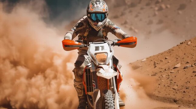 Dirt bike rider in action on a dusty track