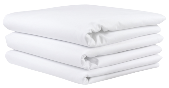 stack of white cotton fabric sheets isolated on white background