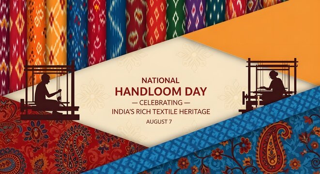 National handloom day celebrating indias rich textile heritage with traditional looms and colorful fabrics