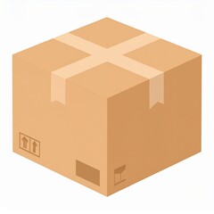Isometric Cardboard Box with Tape, Ready for Shipping and Delivery.