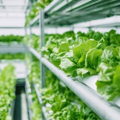 Modern Premium Urban Gardening with Fresh Organic Lettuce on Vertical Hydroponic Systems for Inspiring Sustainable Food Marketing Campaigns