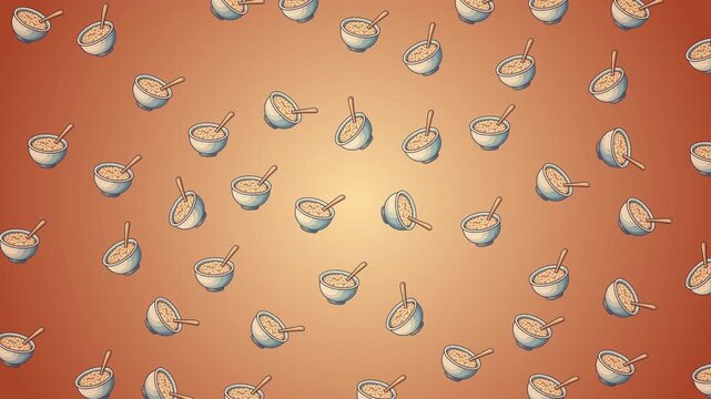 Animated background pattern featuring stylized, flowing oats and milk, with subtle steam rising from a warm bowl.