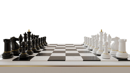 Black and White Chess Set on a Chessboard Ready for Strategic Play and Competition.