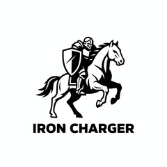 Monochrome Knight Horse Charger Mascot Vector