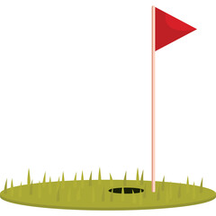 Red Golf Flag Marking a Hole on a Green Course with Short Grass and Shadow Detail