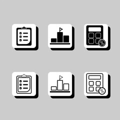 A set of six icons, each with a different design