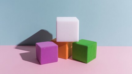 Obraz premium Modern Creative Collaboration Concept with Colorful Foam Cubes High-Quality Professional Workspace Image for Marketing and Social Media Campaigns