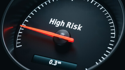 Fototapeta premium Gauge needle pointing to high risk indicator