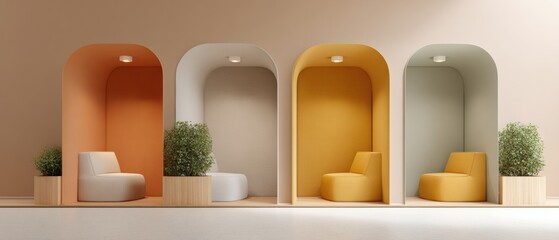 Modern Inclusive Office Design with Neurodiverse Quiet Zones, Warm Lighting, and Cozy Seating Pods for Calm Professional Workspaces and Wellbeing Content