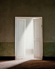 Obraz premium Premium Modern Open Doorway with Light Beam Symbolizing New Beginnings and Fortune for Inspirational Business and Financial Marketing Content