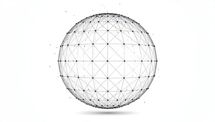 A digital globe constructed of connected nodes and lines against white