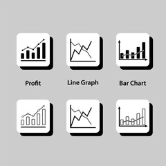 Six different types of graphs, including a line graph, bar chart