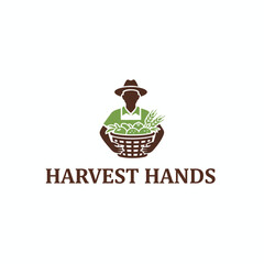 Farmer Holding Produce Basket Harvest Hands Logo