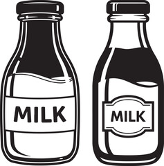 Two vintage milk bottles silhouette