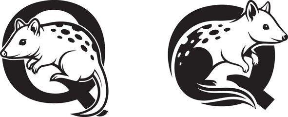 Black and White Graphic Logo Design featuring Spotted Quoll and Letter Q