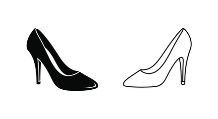 Elegant high heel shoes in black and white line art style