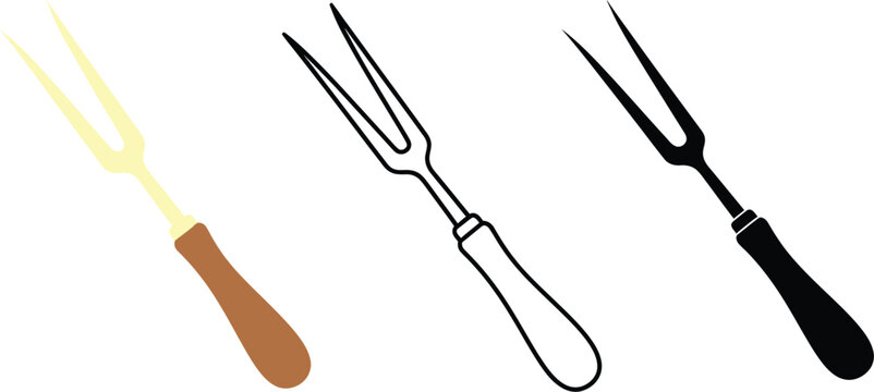Carving fork illustration set kitchen utensil vector graphic