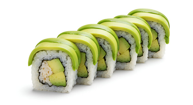 Fresh Avocado Sushi Rolls on a White Background - Delicious Japanese Cuisine - Powered by Adobe