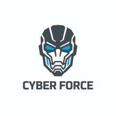 Geometric Robot Head Cyber Force Gaming Logo
