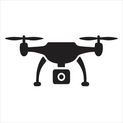 Black Drone Silhouette Icon: Quadcopter UAV with Camera for Aerial Photography
